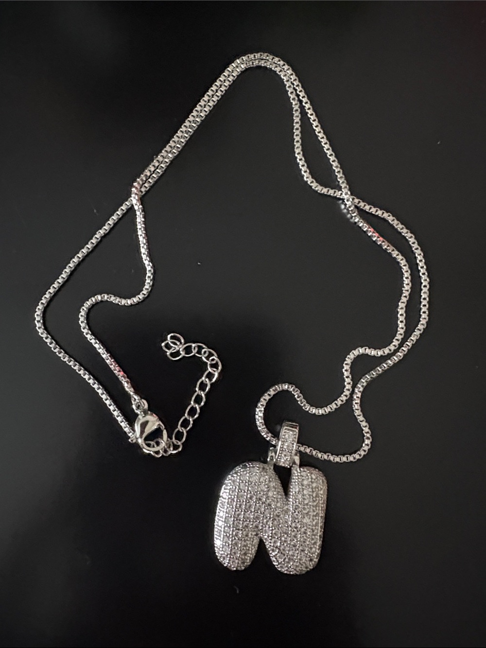 Pavé Initial N Pendant Necklace - Silver Tone